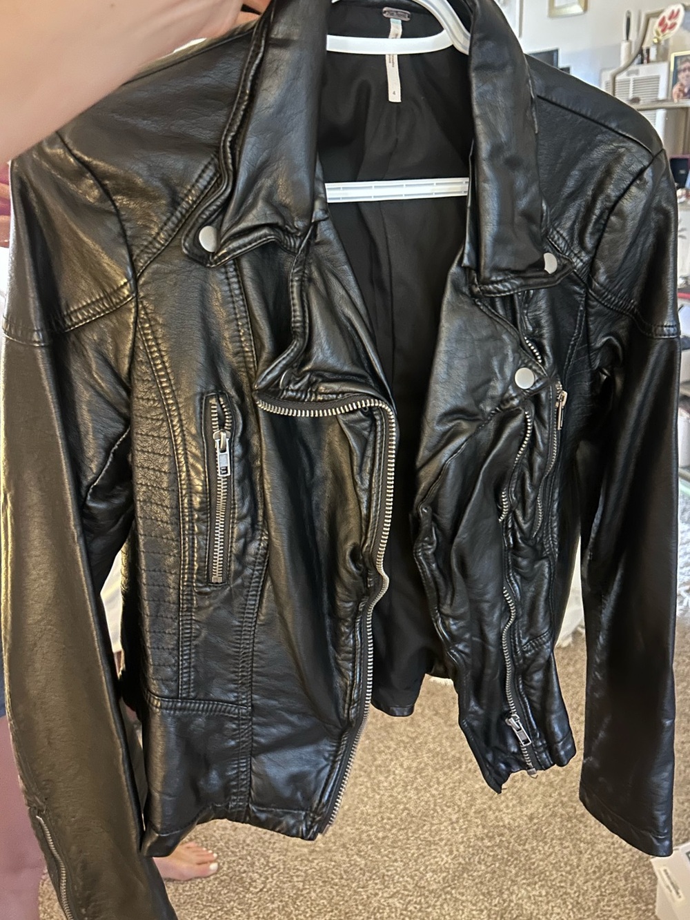 Free People Black Faux Leather Moto Jacket